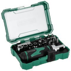 Zestaw bitów ze stali S2 25mm i nasadek z pokrętłem 19elem. STALCO S-13722