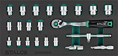 Zestaw kluczy nasadowych 3/8″ 6-24mm 22elem. 90T CrV wkład EVA STALCO S026393890