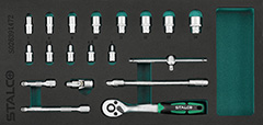 Zestaw kluczy nasadowych 1/4″ 4-14mm 19elem. 72T CrV wkład EVA STALCO S026391472