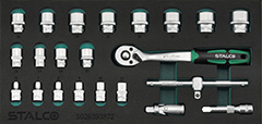 Zestaw kluczy nasadowych 3/8″ 6-24mm 22elem. 72T CrV wkład EVA STALCO S026393872
